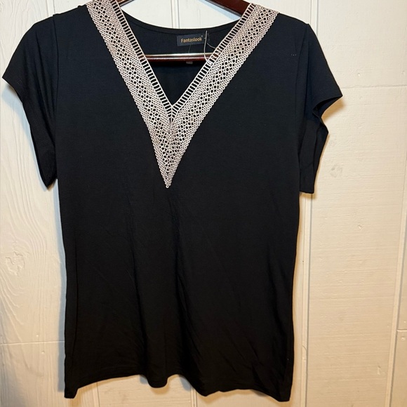 Fantaslook Black  V-Neck Women's short sleeve Top size L NWOT - Picture 1 of 5